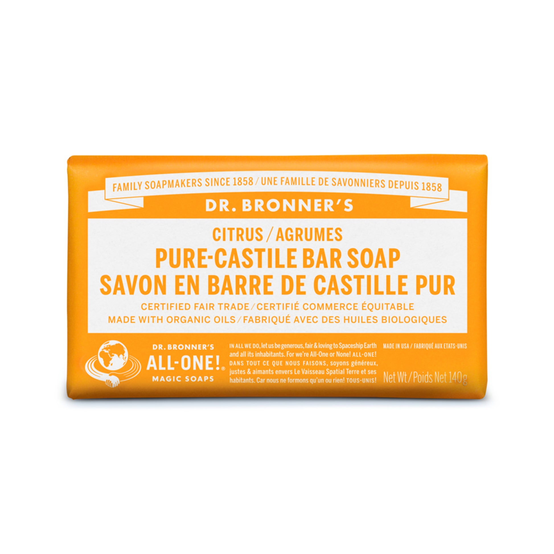 BARRE SAVON CASTILLE AGRUMES DR BRONNERS PURE CASTILLE CITRUS SOAP BAR STUDIO SKYN