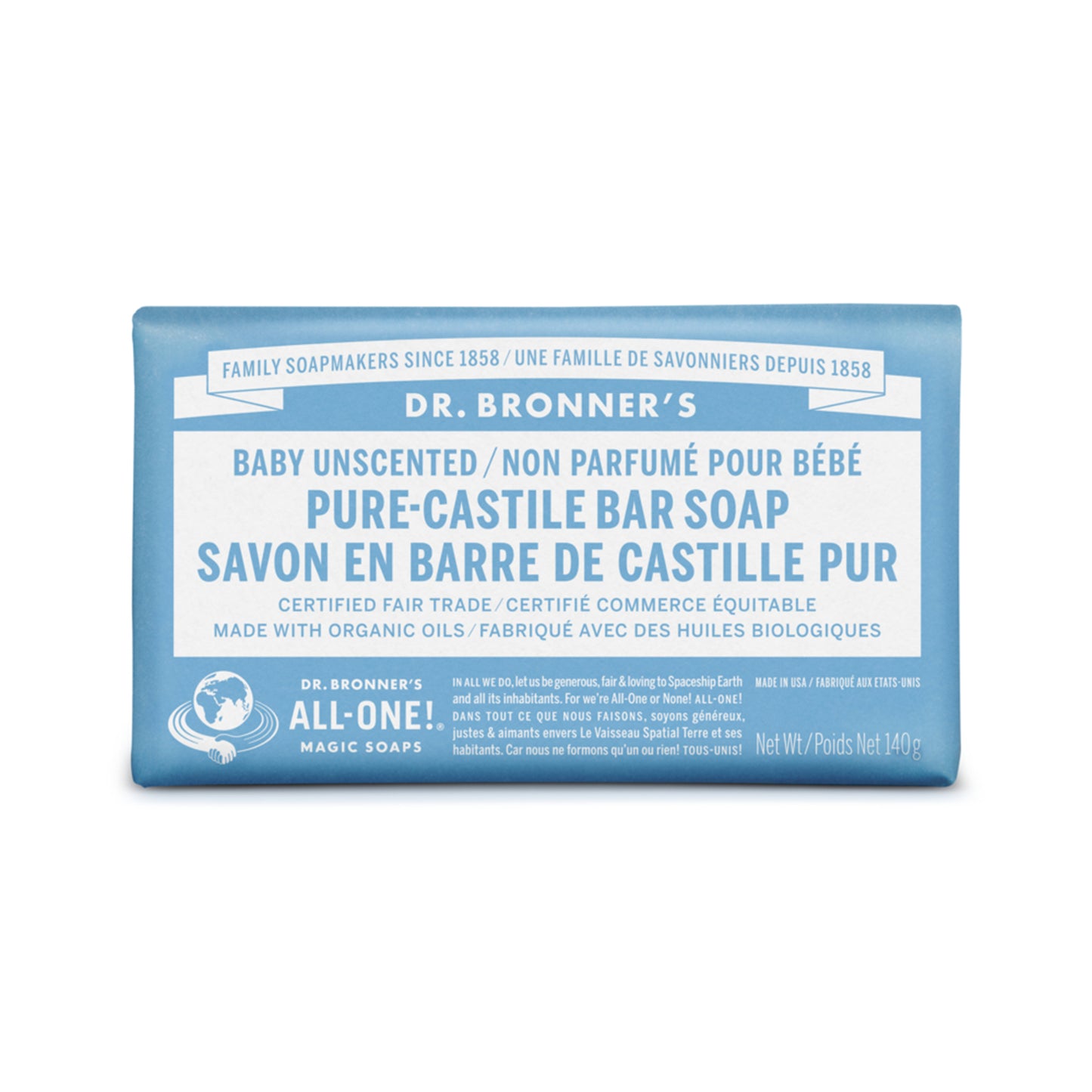 BARRE SAVON CASTILLE NON PARFUME BEBE DR BRONNERS PURE CASTILLE BABY UNSCENTED SOAP BAR STUDIO SKYN