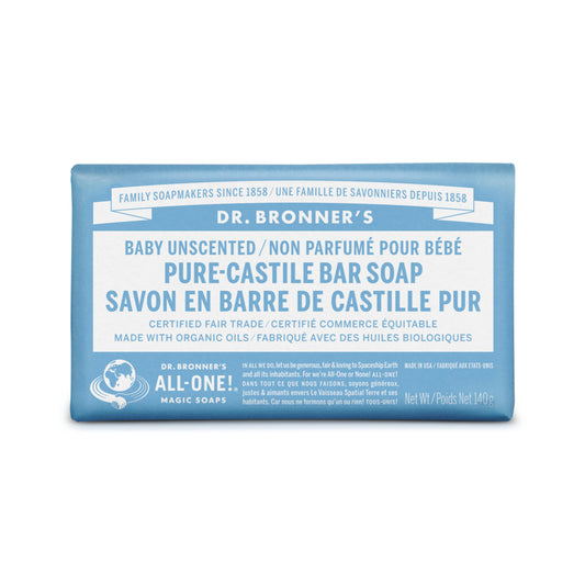 BARRE SAVON CASTILLE NON PARFUME BEBE DR BRONNERS PURE CASTILLE BABY UNSCENTED SOAP BAR STUDIO SKYN